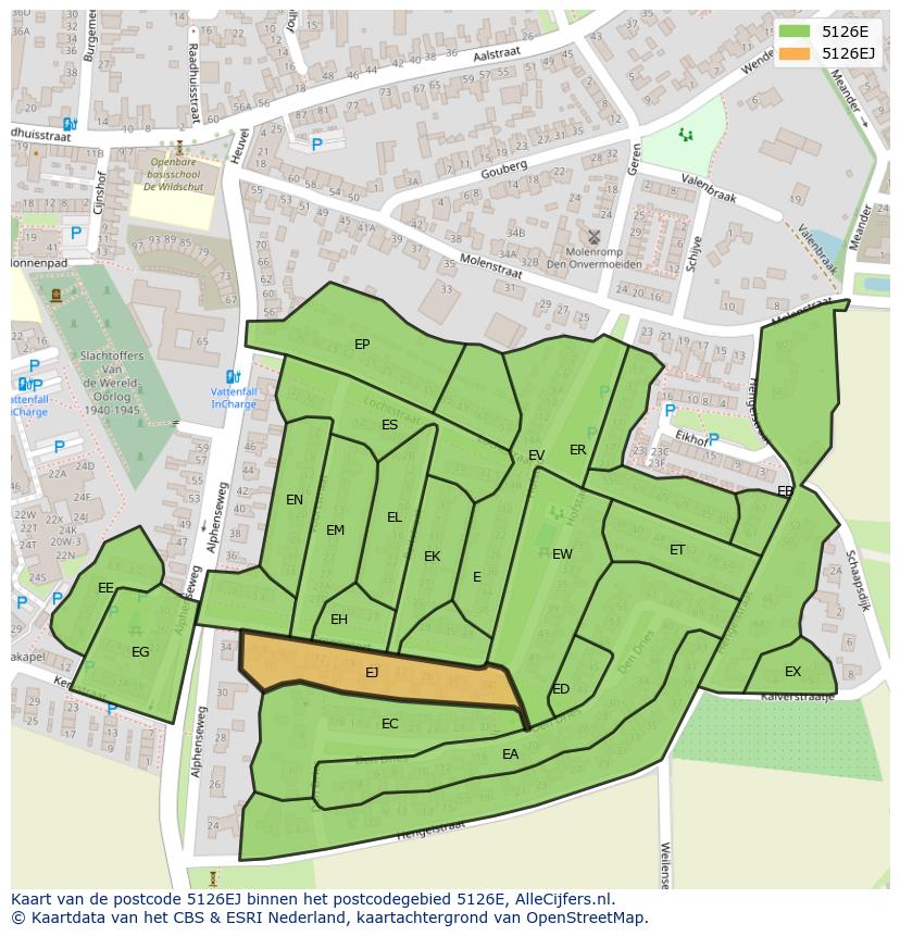Afbeelding van het postcodegebied 5126 EJ op de kaart.