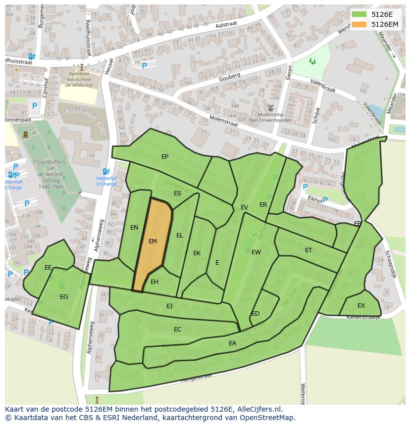 Afbeelding van het postcodegebied 5126 EM op de kaart.