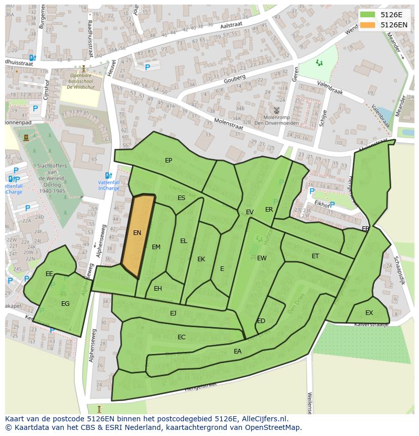 Afbeelding van het postcodegebied 5126 EN op de kaart.