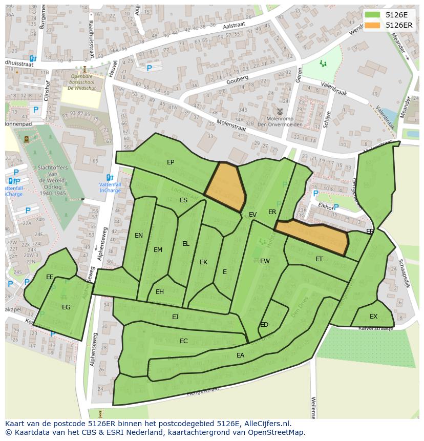Afbeelding van het postcodegebied 5126 ER op de kaart.
