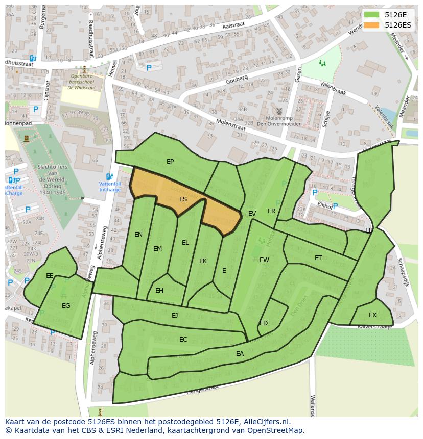 Afbeelding van het postcodegebied 5126 ES op de kaart.