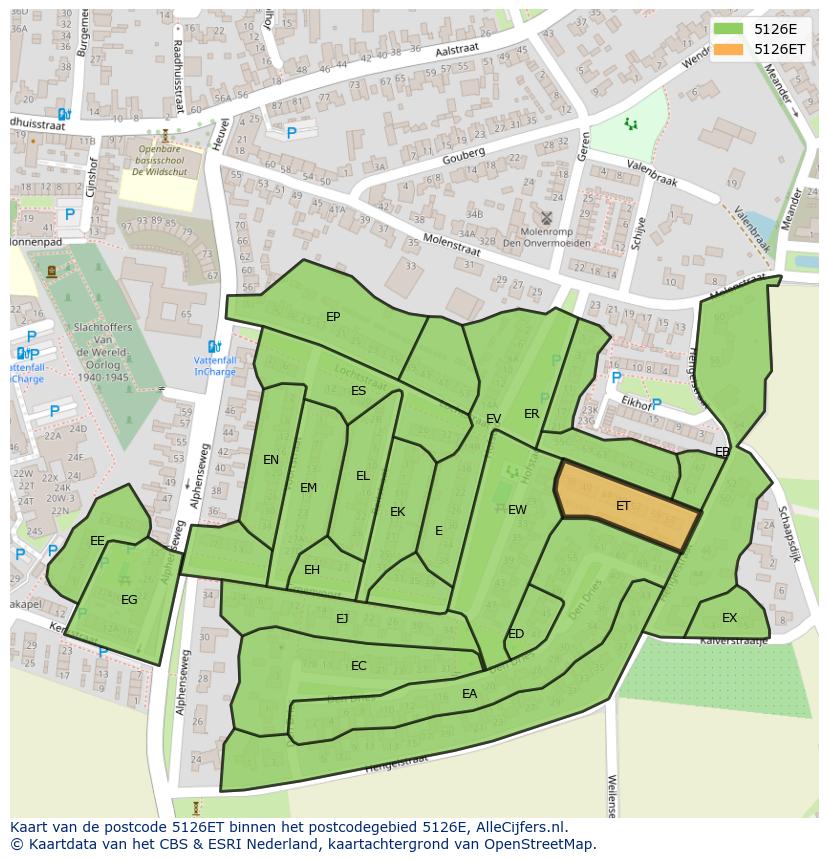 Afbeelding van het postcodegebied 5126 ET op de kaart.