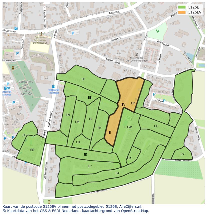 Afbeelding van het postcodegebied 5126 EV op de kaart.
