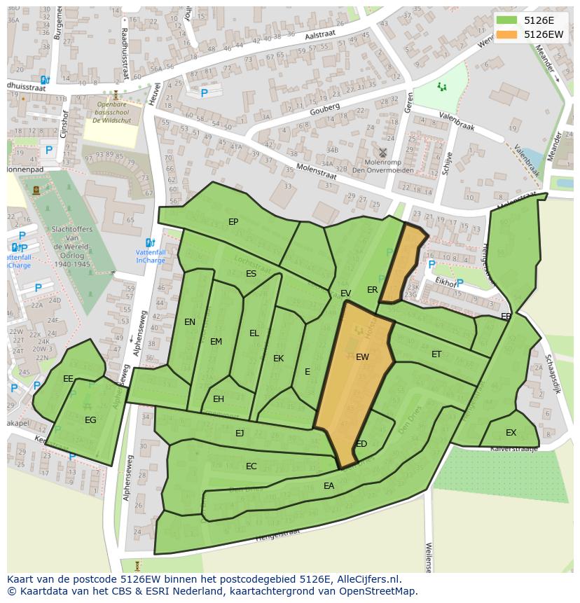 Afbeelding van het postcodegebied 5126 EW op de kaart.