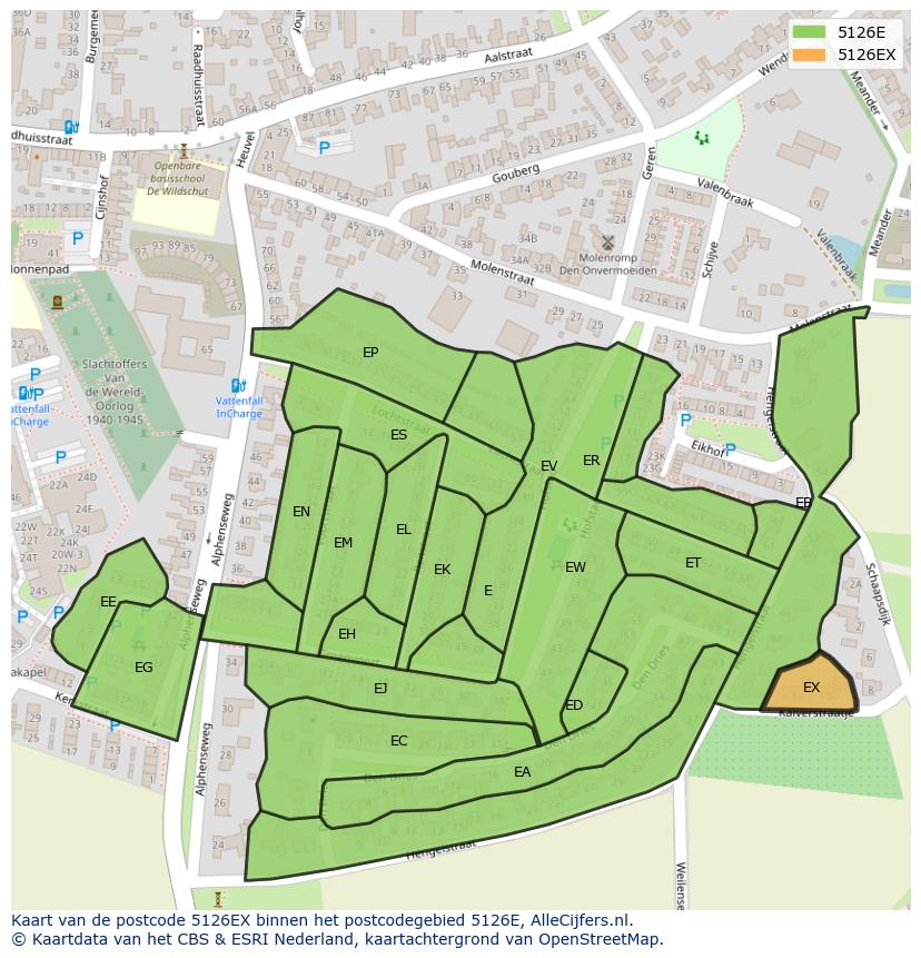 Afbeelding van het postcodegebied 5126 EX op de kaart.