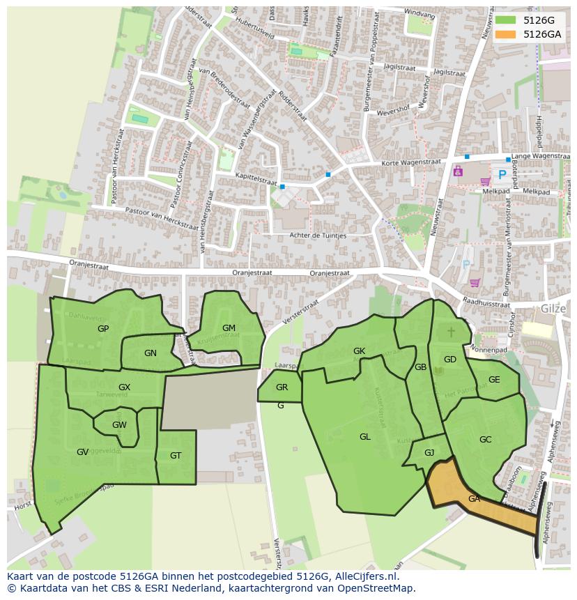 Afbeelding van het postcodegebied 5126 GA op de kaart.