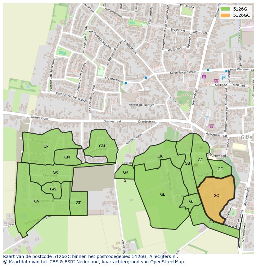 Afbeelding van het postcodegebied 5126 GC op de kaart.