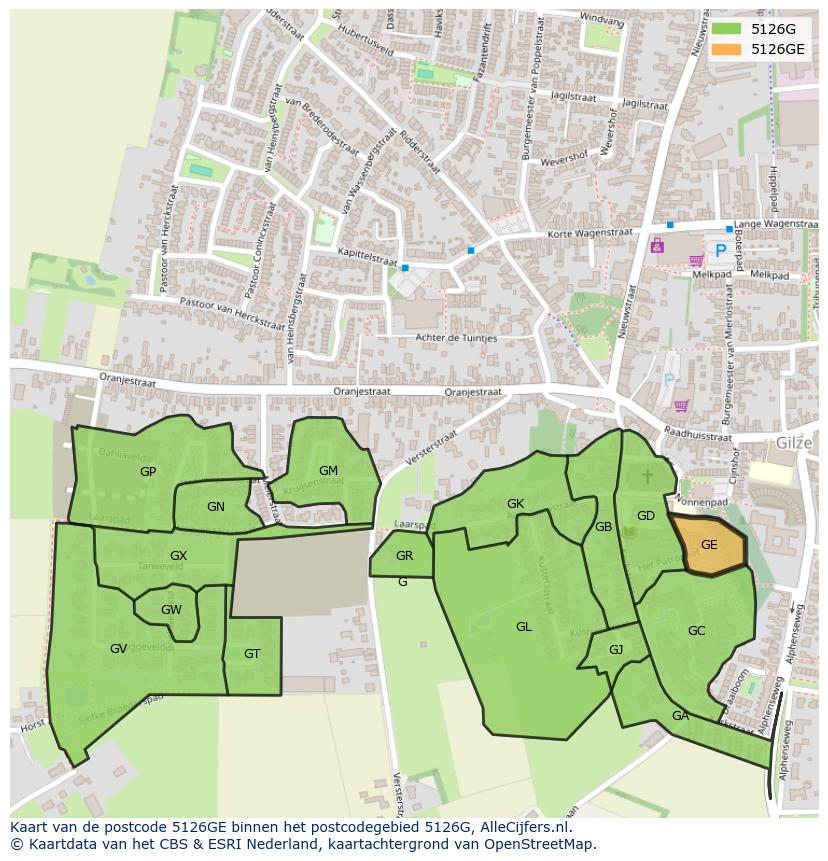 Afbeelding van het postcodegebied 5126 GE op de kaart.