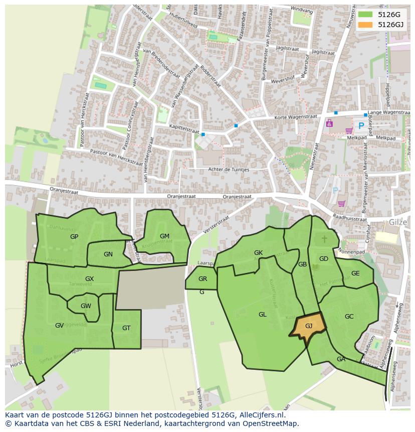 Afbeelding van het postcodegebied 5126 GJ op de kaart.