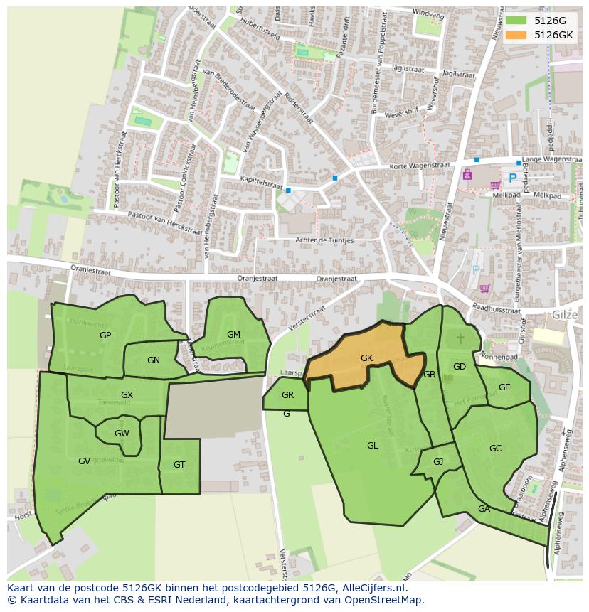 Afbeelding van het postcodegebied 5126 GK op de kaart.