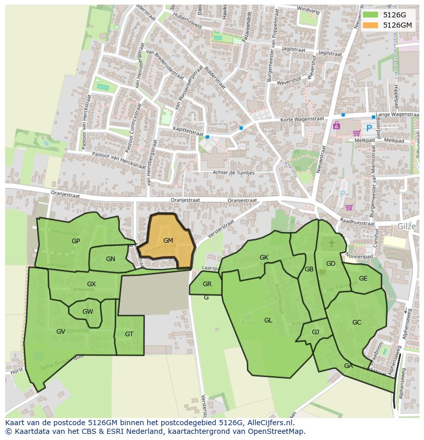 Afbeelding van het postcodegebied 5126 GM op de kaart.
