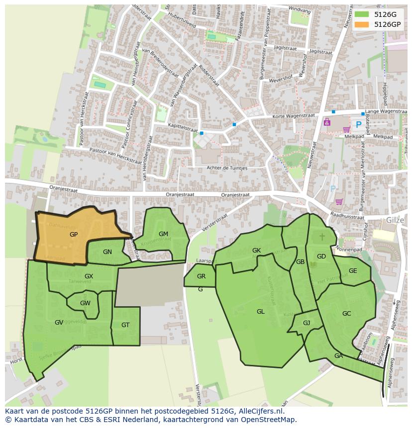 Afbeelding van het postcodegebied 5126 GP op de kaart.