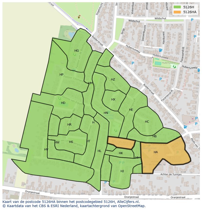 Afbeelding van het postcodegebied 5126 HA op de kaart.