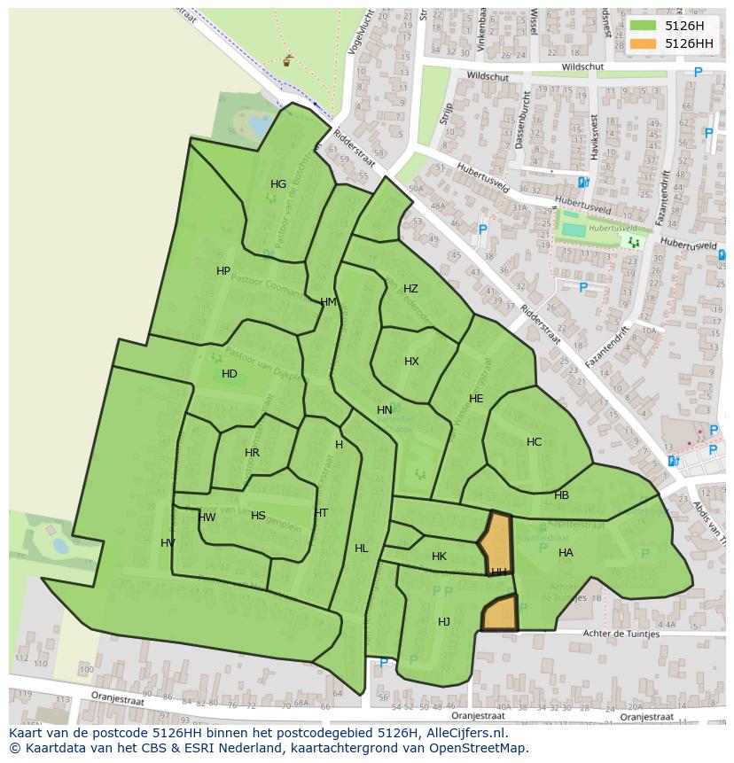 Afbeelding van het postcodegebied 5126 HH op de kaart.