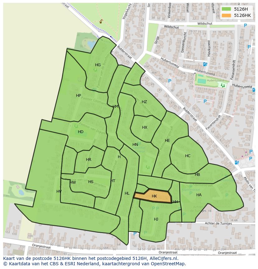 Afbeelding van het postcodegebied 5126 HK op de kaart.