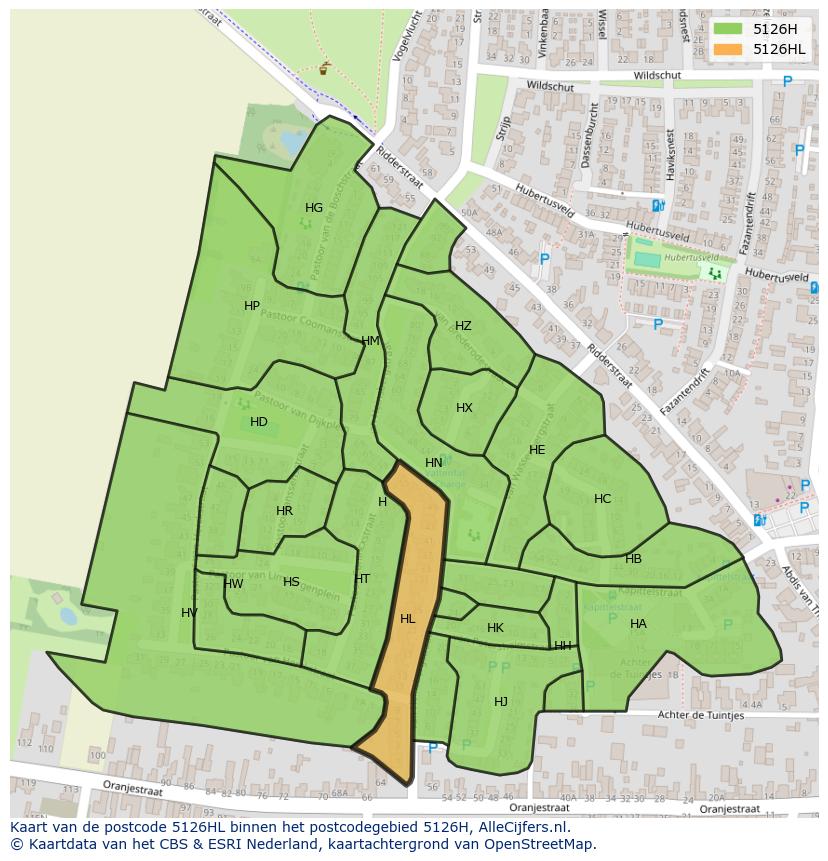 Afbeelding van het postcodegebied 5126 HL op de kaart.