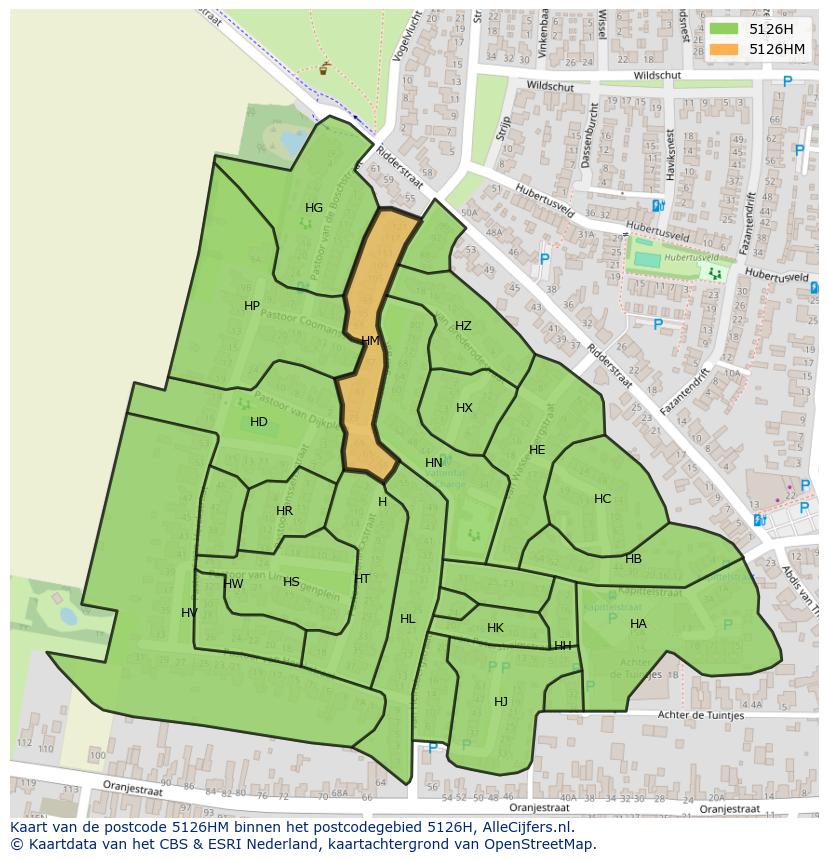 Afbeelding van het postcodegebied 5126 HM op de kaart.