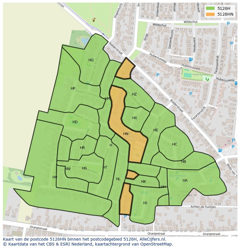 Afbeelding van het postcodegebied 5126 HN op de kaart.