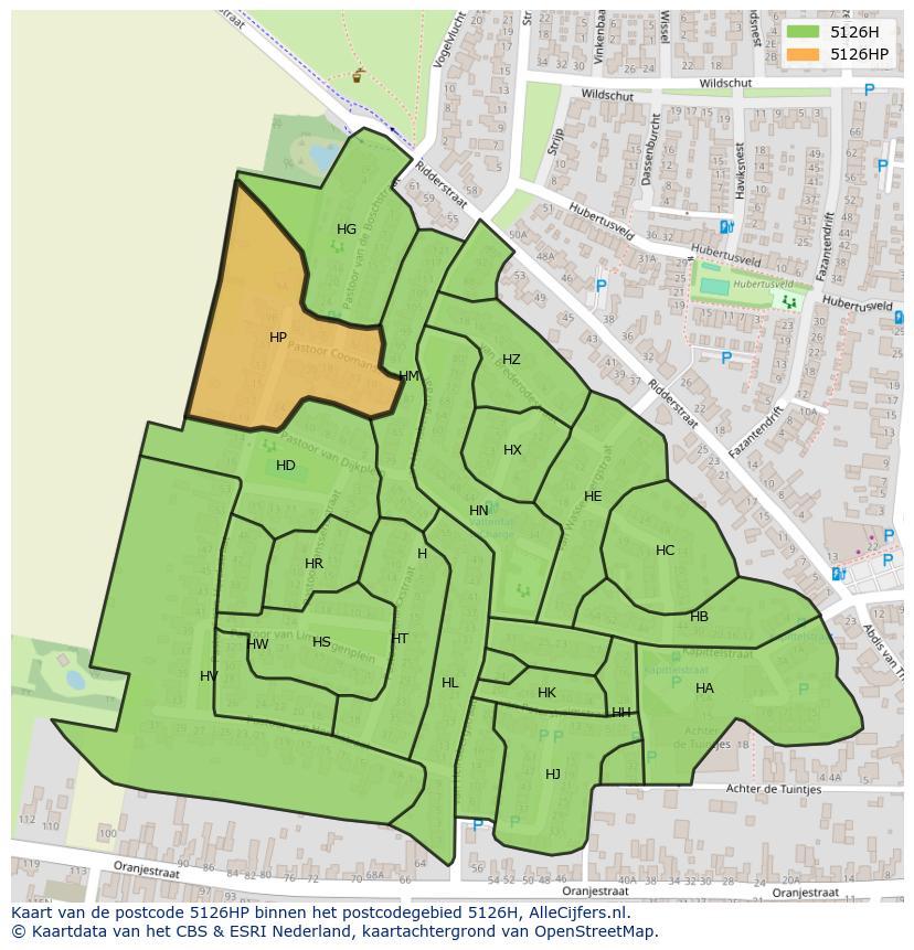 Afbeelding van het postcodegebied 5126 HP op de kaart.