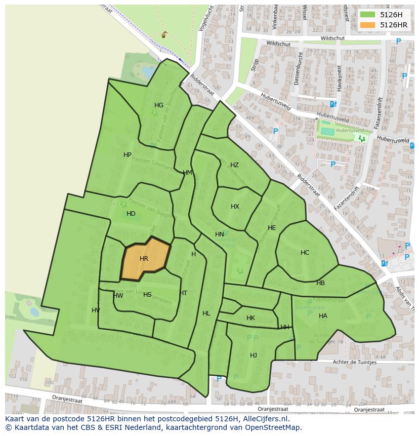 Afbeelding van het postcodegebied 5126 HR op de kaart.