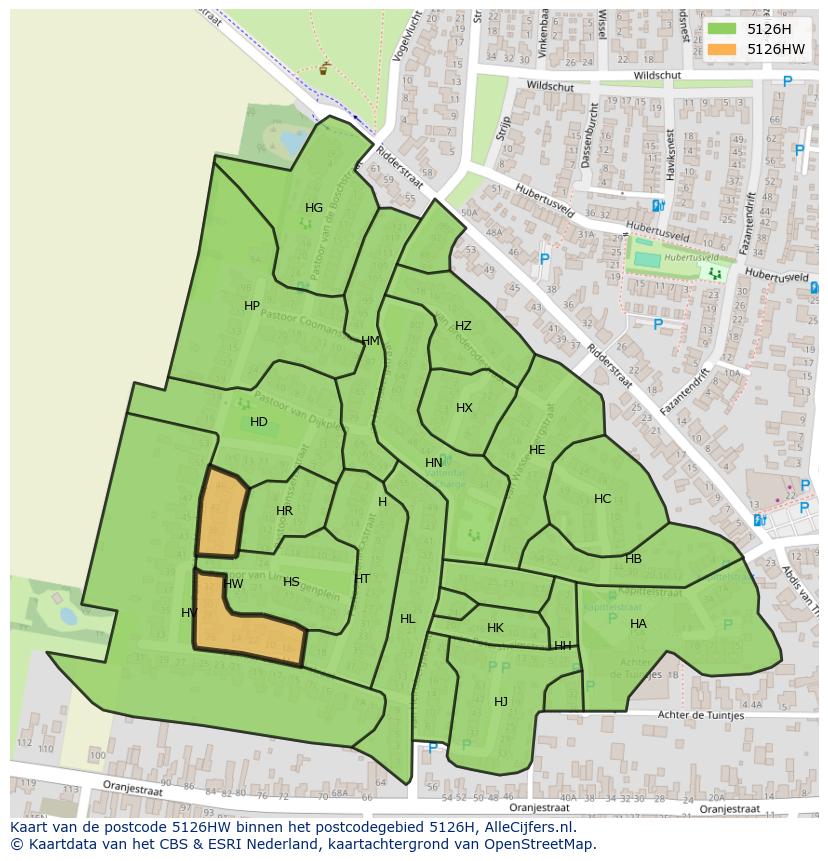 Afbeelding van het postcodegebied 5126 HW op de kaart.
