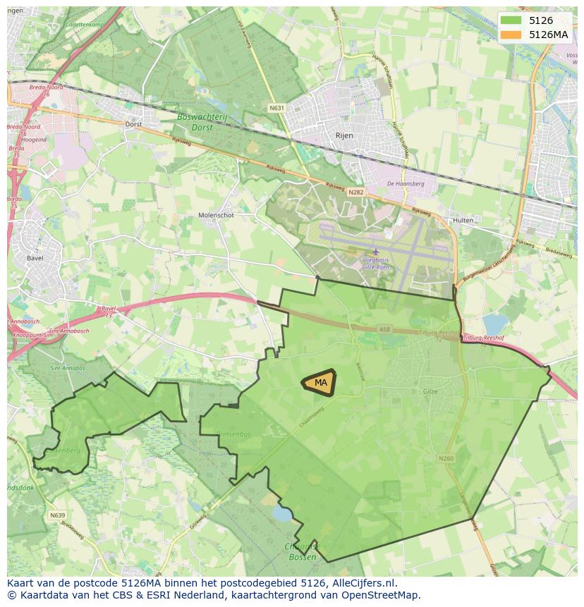 Afbeelding van het postcodegebied 5126 MA op de kaart.