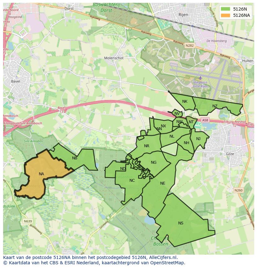 Afbeelding van het postcodegebied 5126 NA op de kaart.