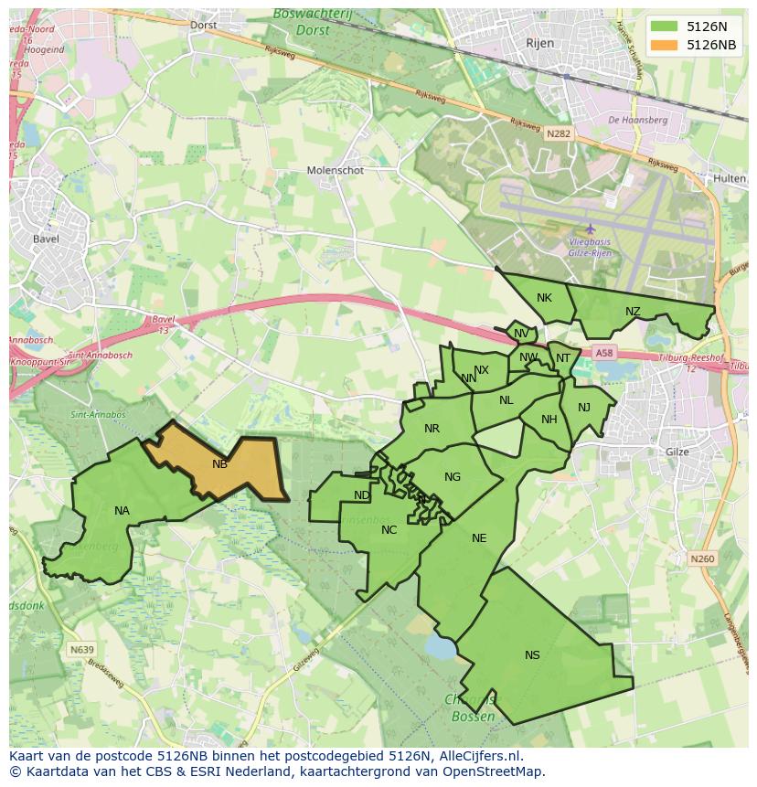 Afbeelding van het postcodegebied 5126 NB op de kaart.