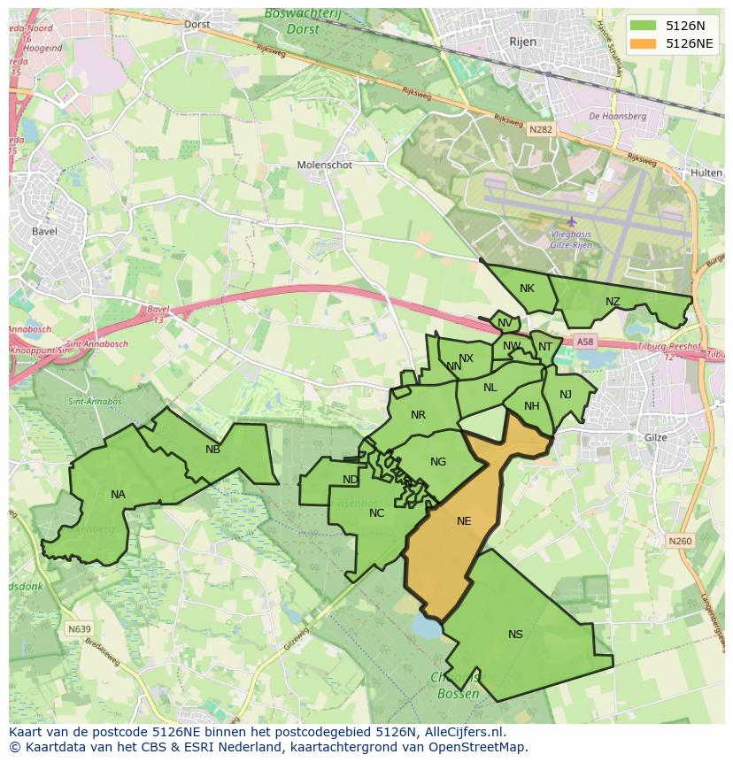 Afbeelding van het postcodegebied 5126 NE op de kaart.