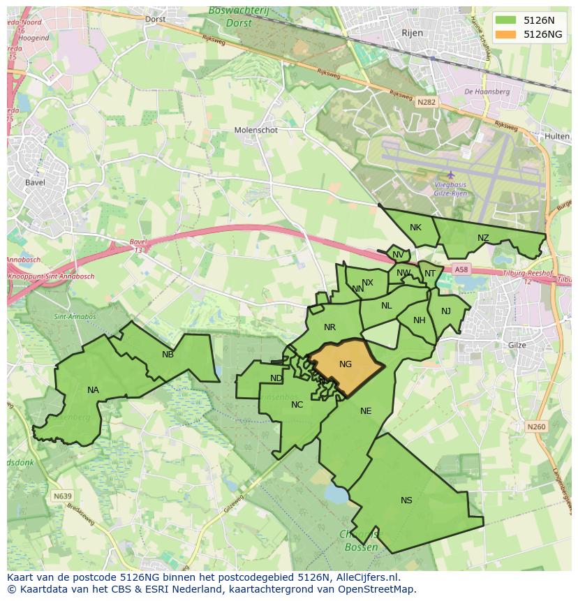 Afbeelding van het postcodegebied 5126 NG op de kaart.