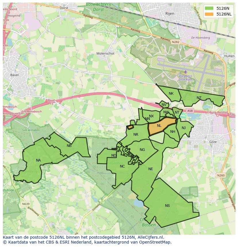 Afbeelding van het postcodegebied 5126 NL op de kaart.