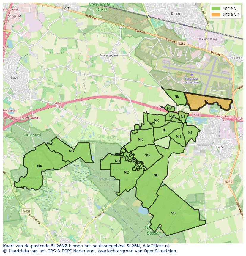 Afbeelding van het postcodegebied 5126 NZ op de kaart.