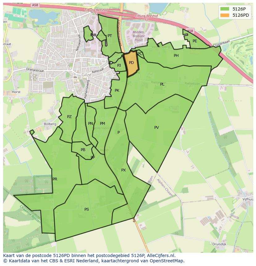Afbeelding van het postcodegebied 5126 PD op de kaart.