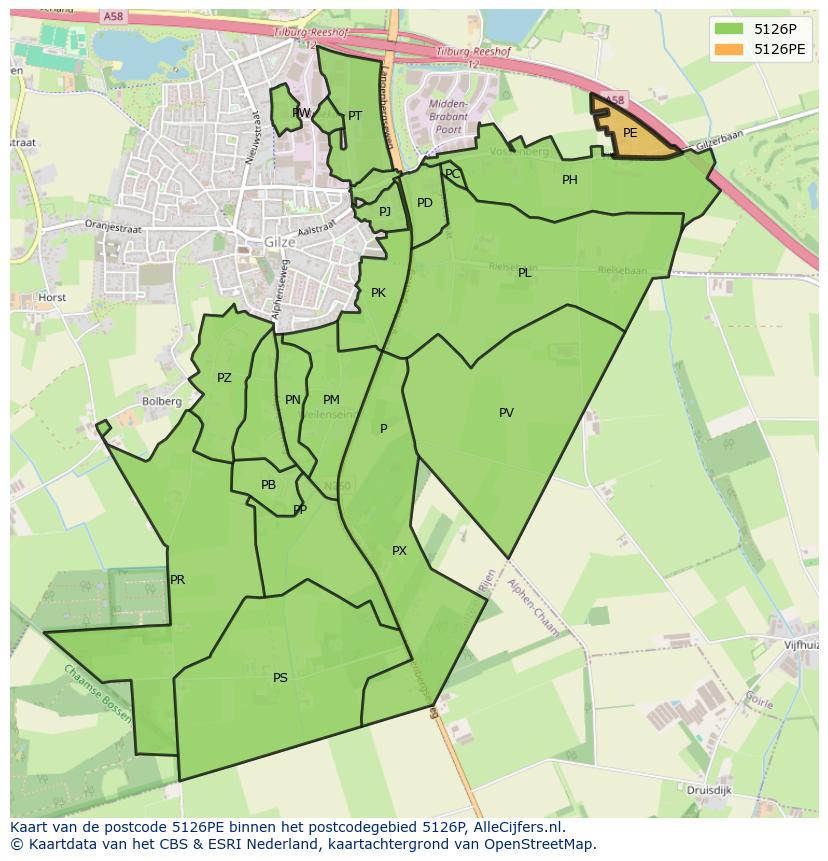 Afbeelding van het postcodegebied 5126 PE op de kaart.