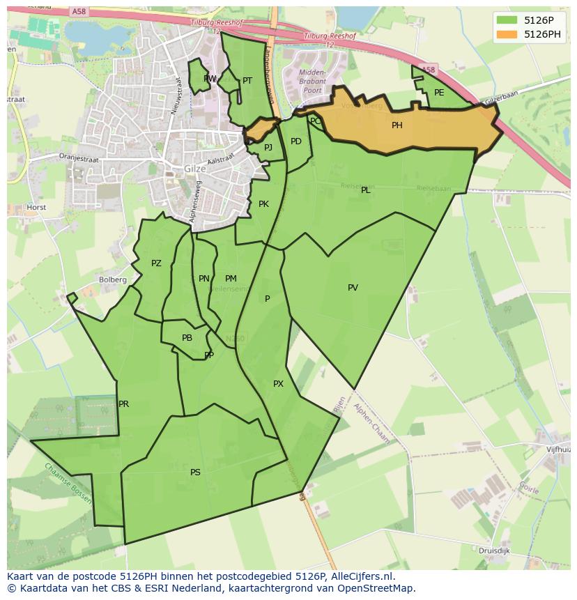 Afbeelding van het postcodegebied 5126 PH op de kaart.