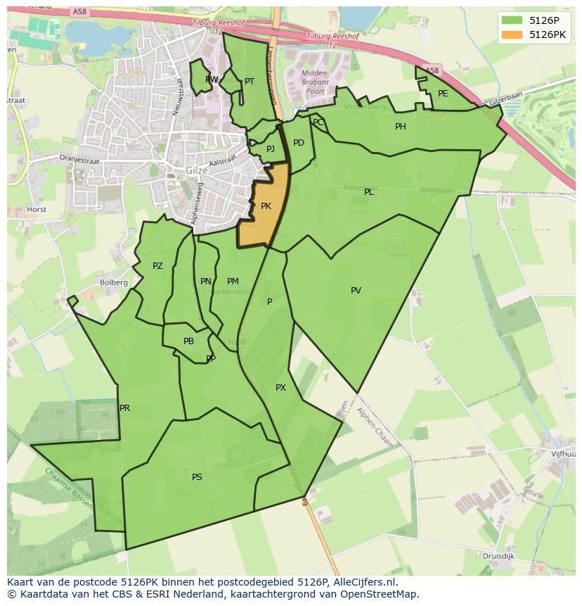 Afbeelding van het postcodegebied 5126 PK op de kaart.