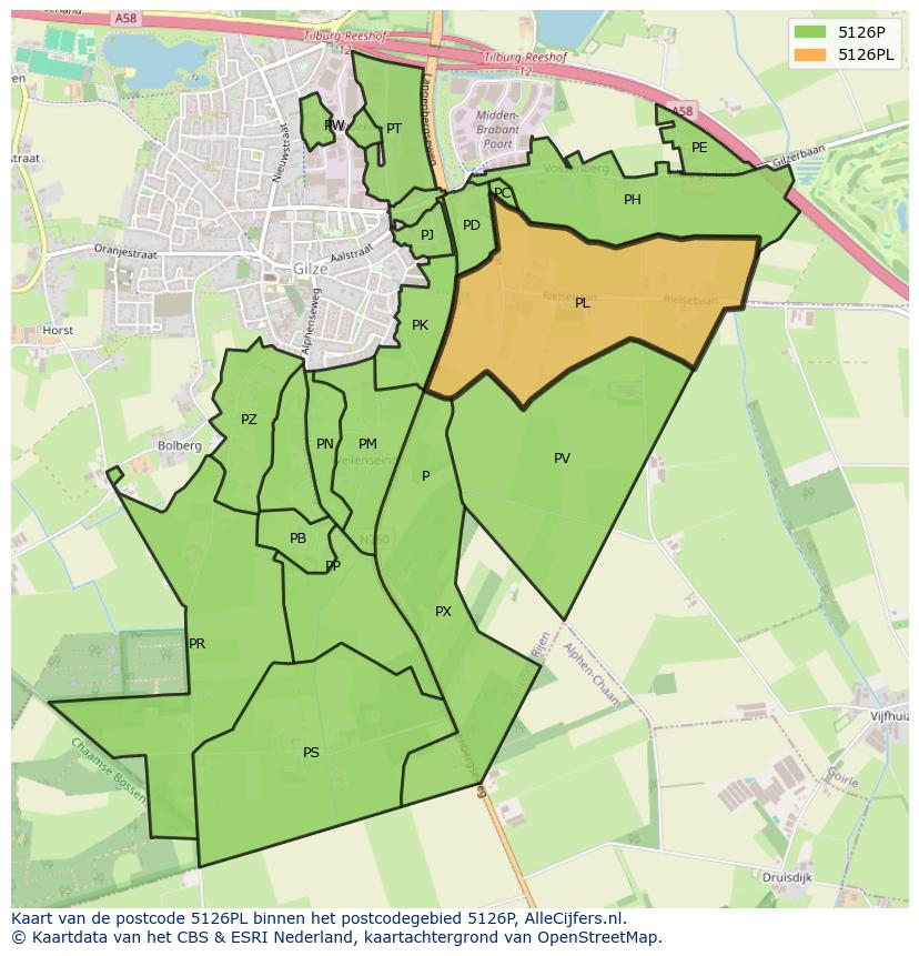 Afbeelding van het postcodegebied 5126 PL op de kaart.
