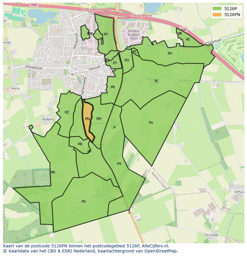 Afbeelding van het postcodegebied 5126 PN op de kaart.