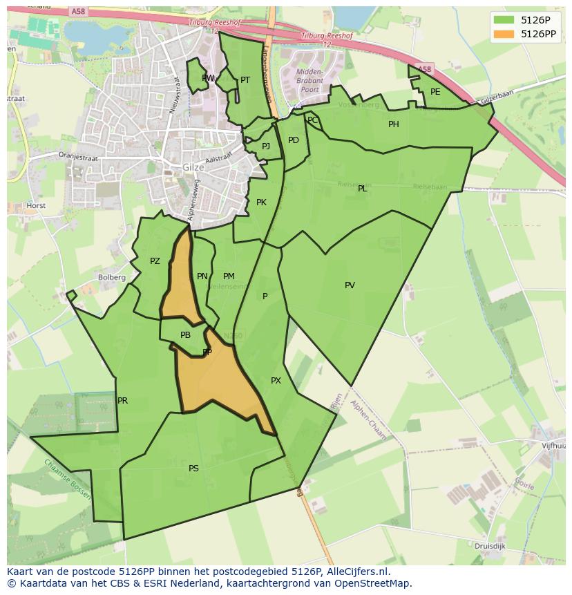 Afbeelding van het postcodegebied 5126 PP op de kaart.