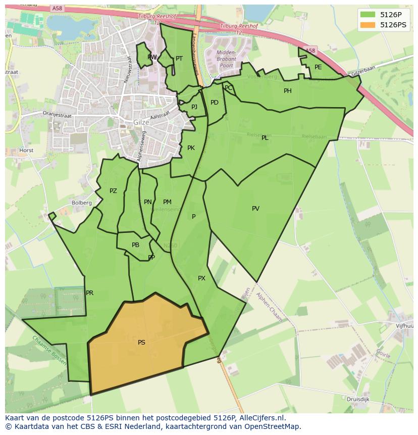 Afbeelding van het postcodegebied 5126 PS op de kaart.