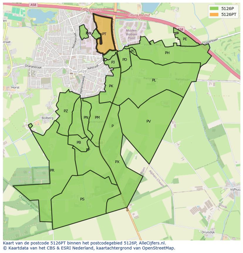 Afbeelding van het postcodegebied 5126 PT op de kaart.
