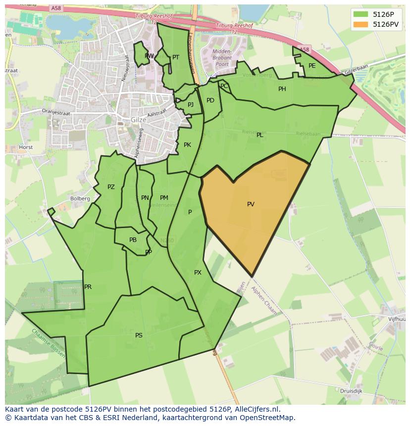 Afbeelding van het postcodegebied 5126 PV op de kaart.