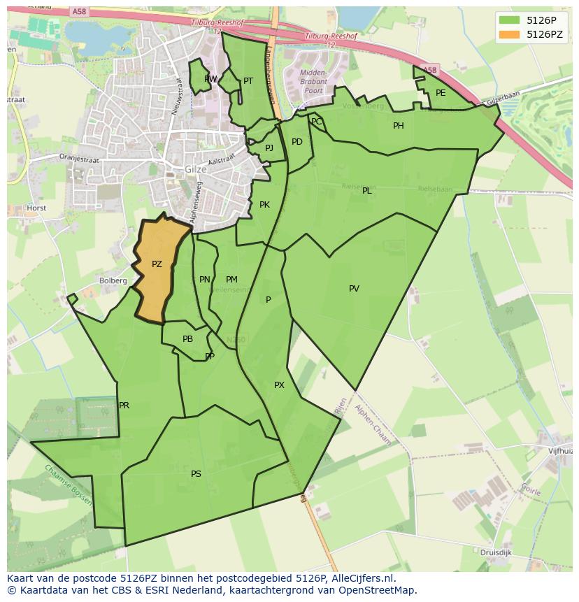 Afbeelding van het postcodegebied 5126 PZ op de kaart.