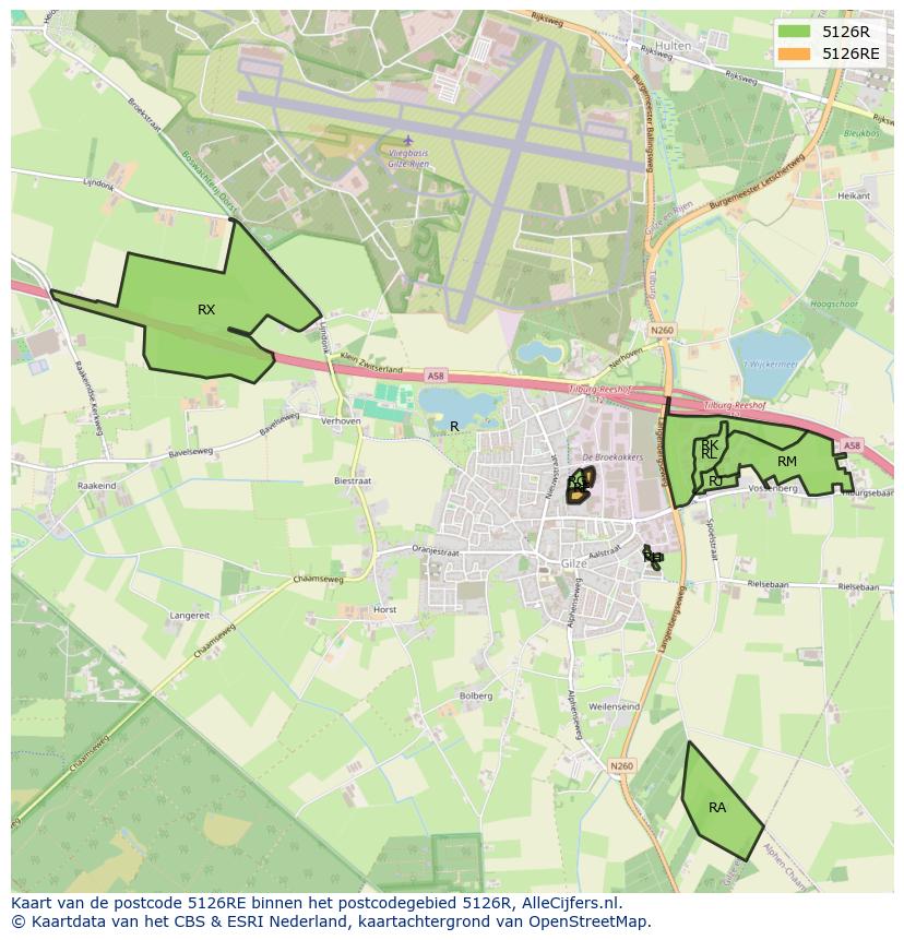 Afbeelding van het postcodegebied 5126 RE op de kaart.