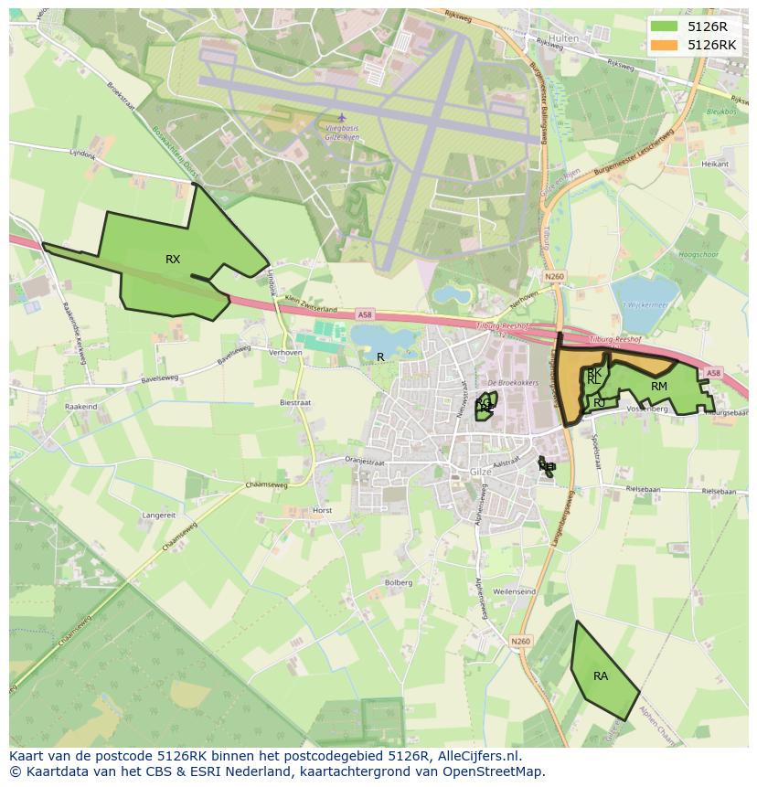 Afbeelding van het postcodegebied 5126 RK op de kaart.