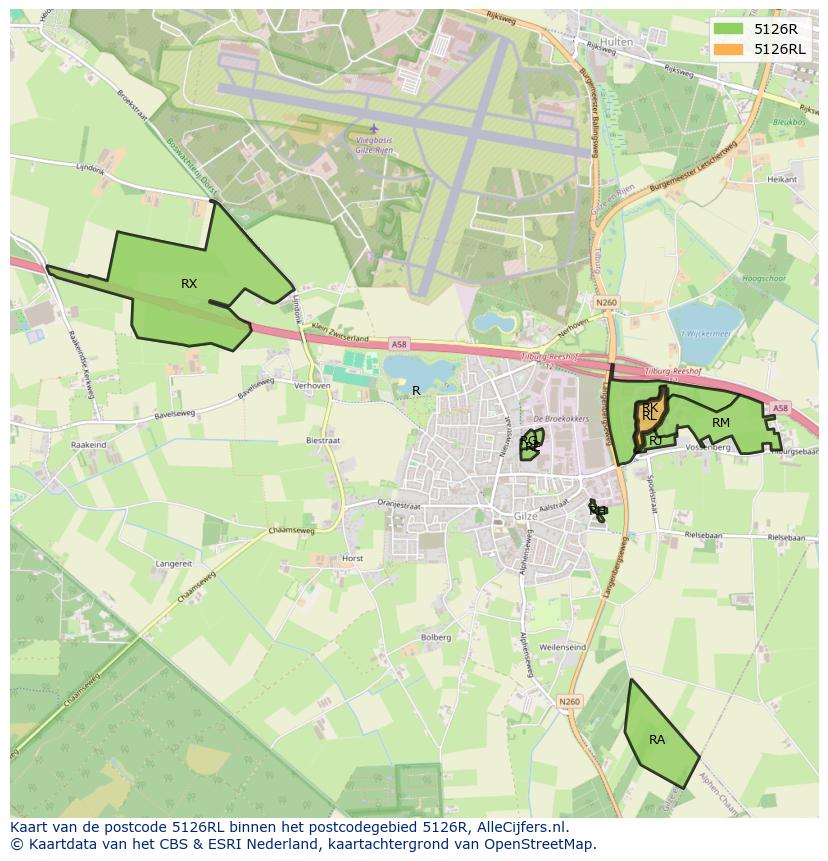 Afbeelding van het postcodegebied 5126 RL op de kaart.