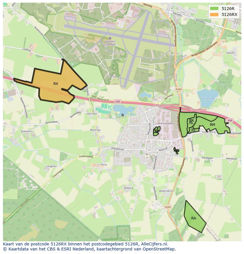 Afbeelding van het postcodegebied 5126 RX op de kaart.