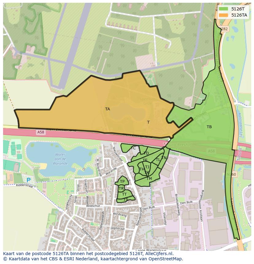 Afbeelding van het postcodegebied 5126 TA op de kaart.