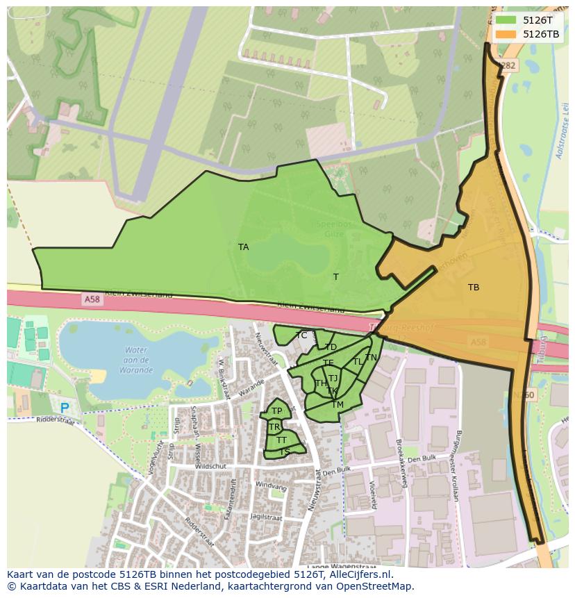 Afbeelding van het postcodegebied 5126 TB op de kaart.