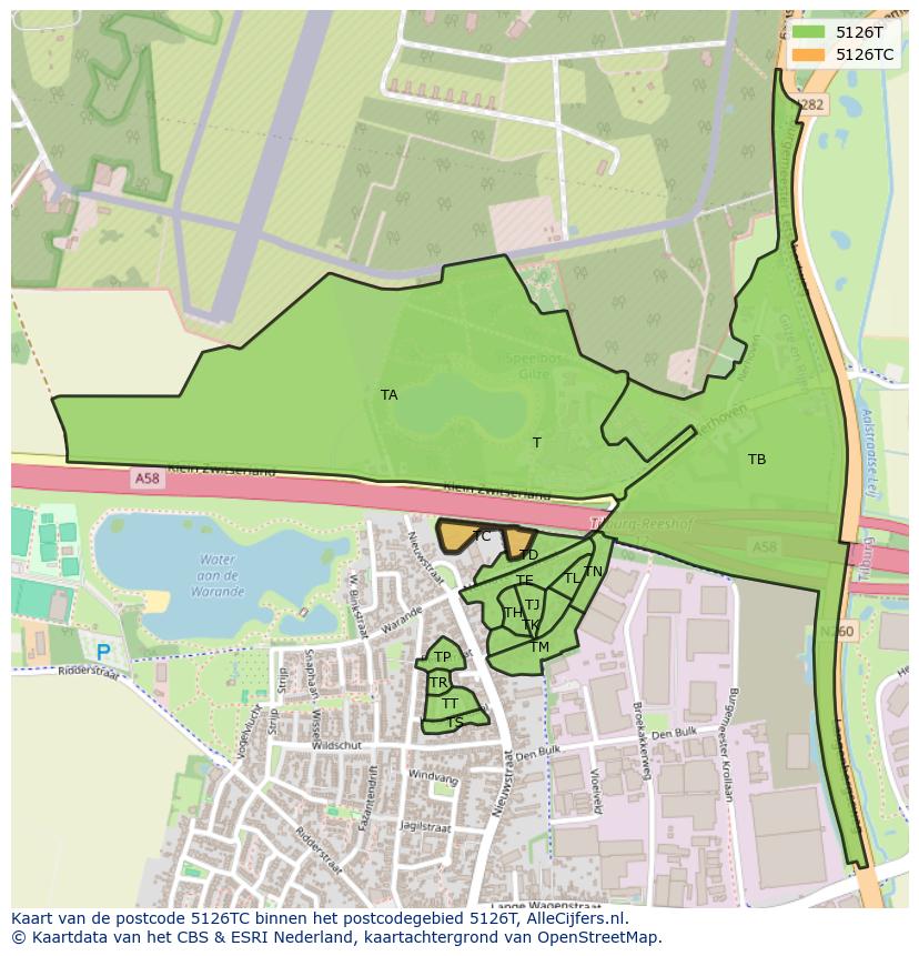 Afbeelding van het postcodegebied 5126 TC op de kaart.
